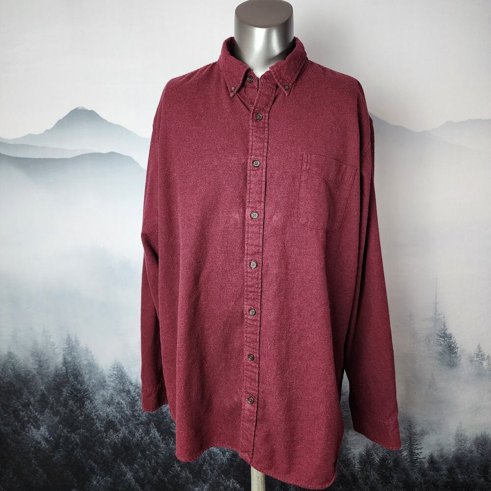 Land's End Big Casual Button Down Maroon Cotton Shirt | Men's XXL/T